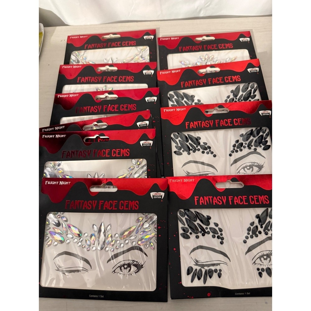 Fantasy Face Gems Halloween Rhinestone Stickers Silver Black Lot 10